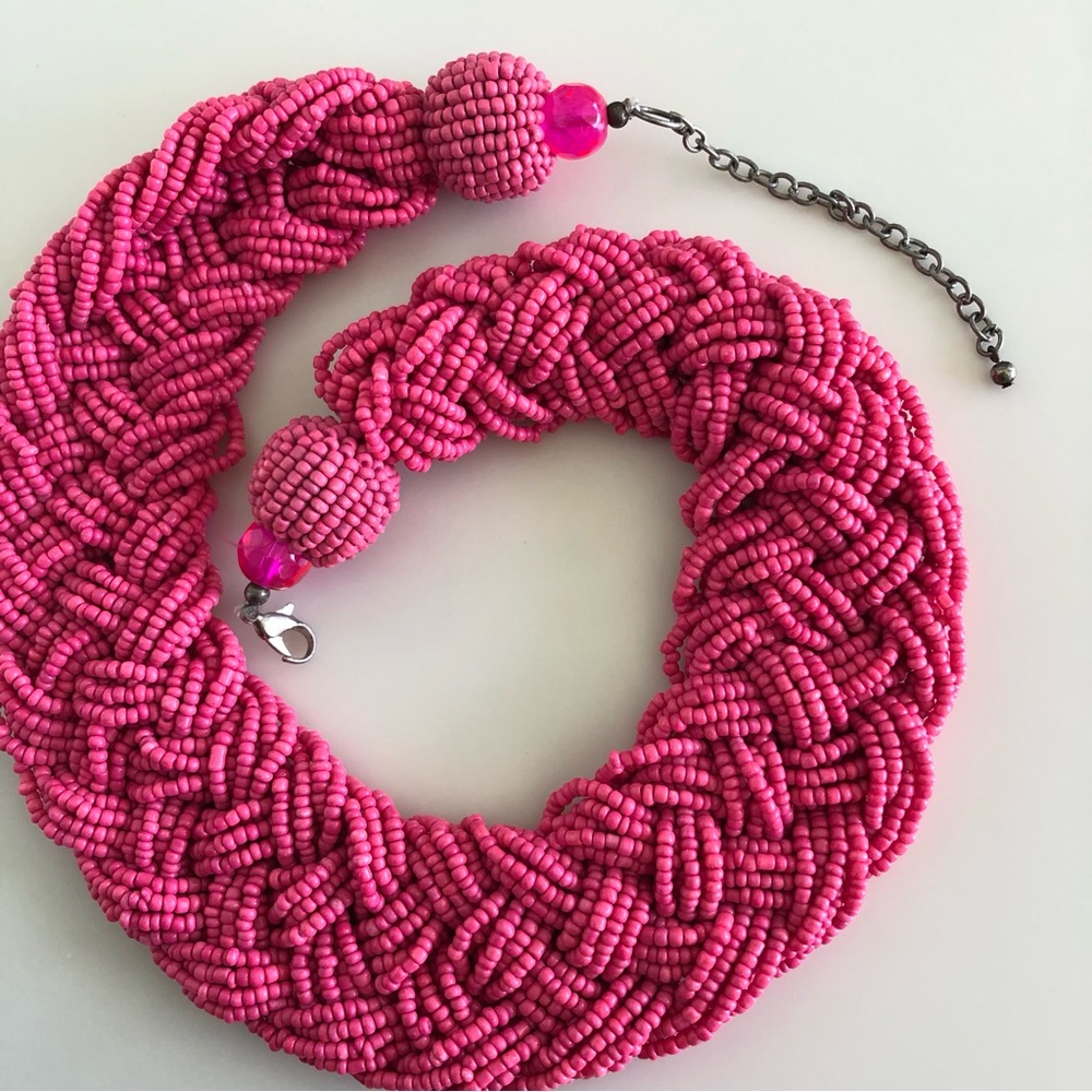 Vintage Boho Beaded Woven Seed Beads Necklace Choker 2” x 18”-20” Lobster